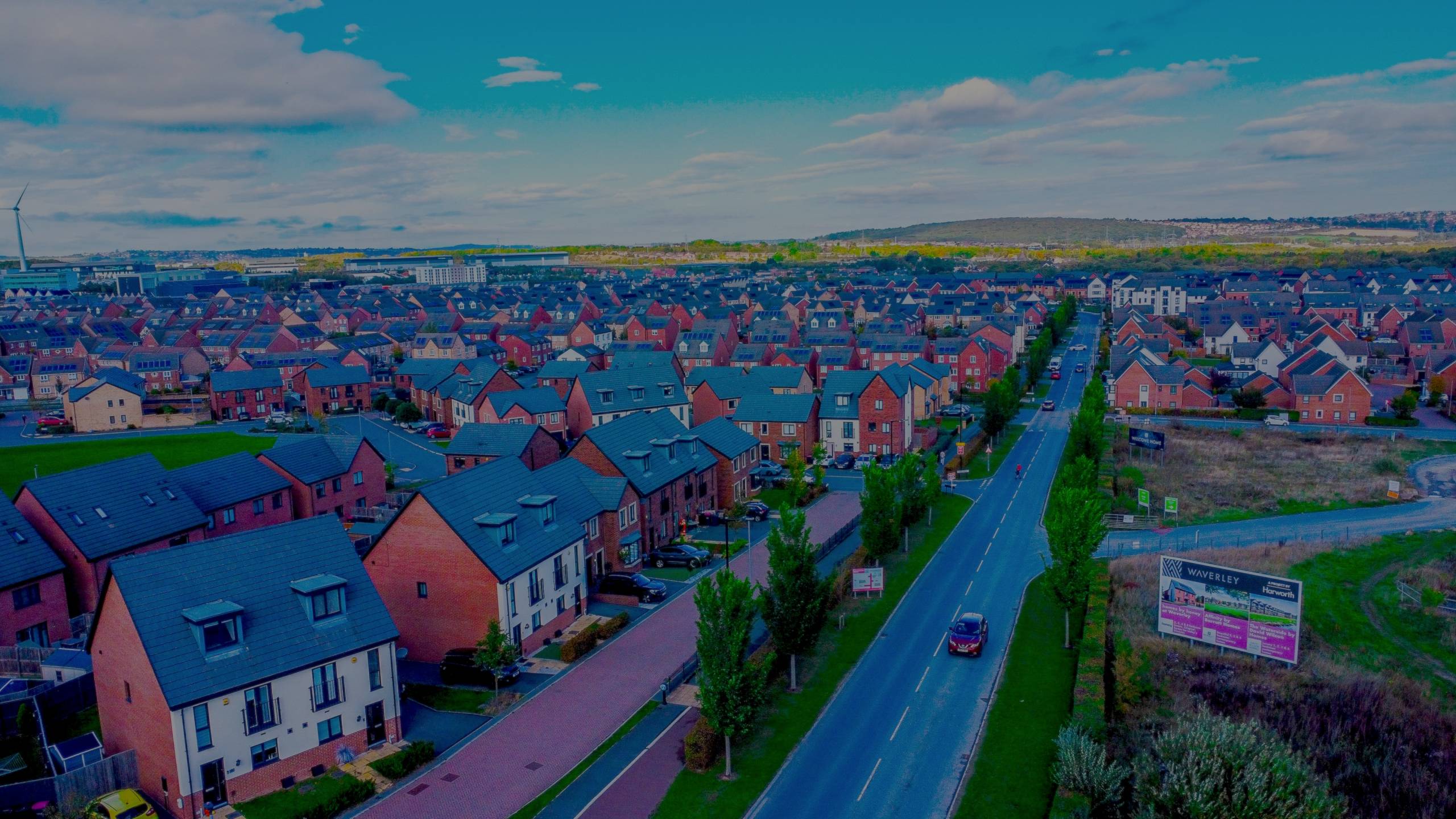Drone shot showing the entrance to Waverley estate in rotherham